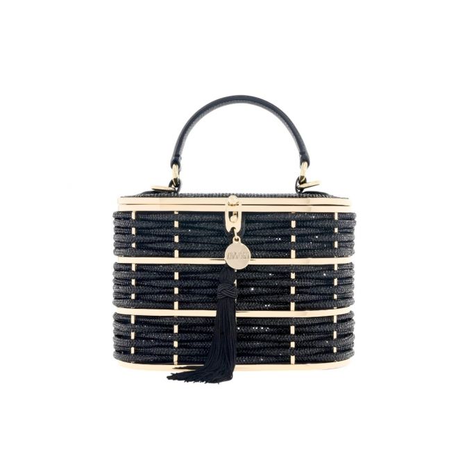 Judith Leiber Willow Crystal Woven Basket Top Handle Bag, Black
