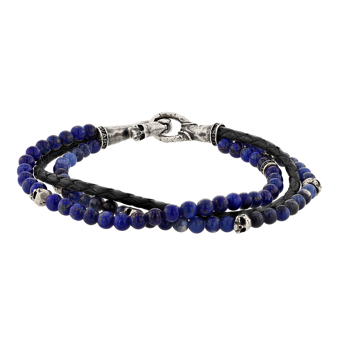 John Varvatos Skull Sterling Silver Multi-Strand Lapis Beaded Bracelet ...