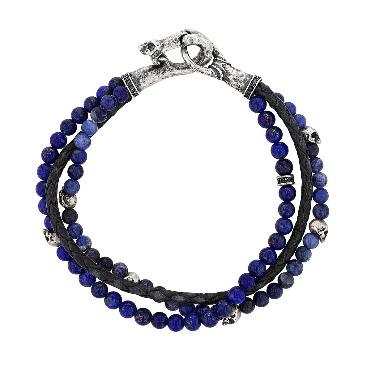 John Varvatos Skull Sterling Silver Multi-Strand Lapis Beaded Bracelet