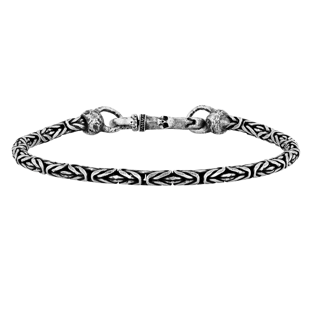 John Varvatos Byzantine Chain Bracelet in Oxidized Sterling Silver with Skull Clasp