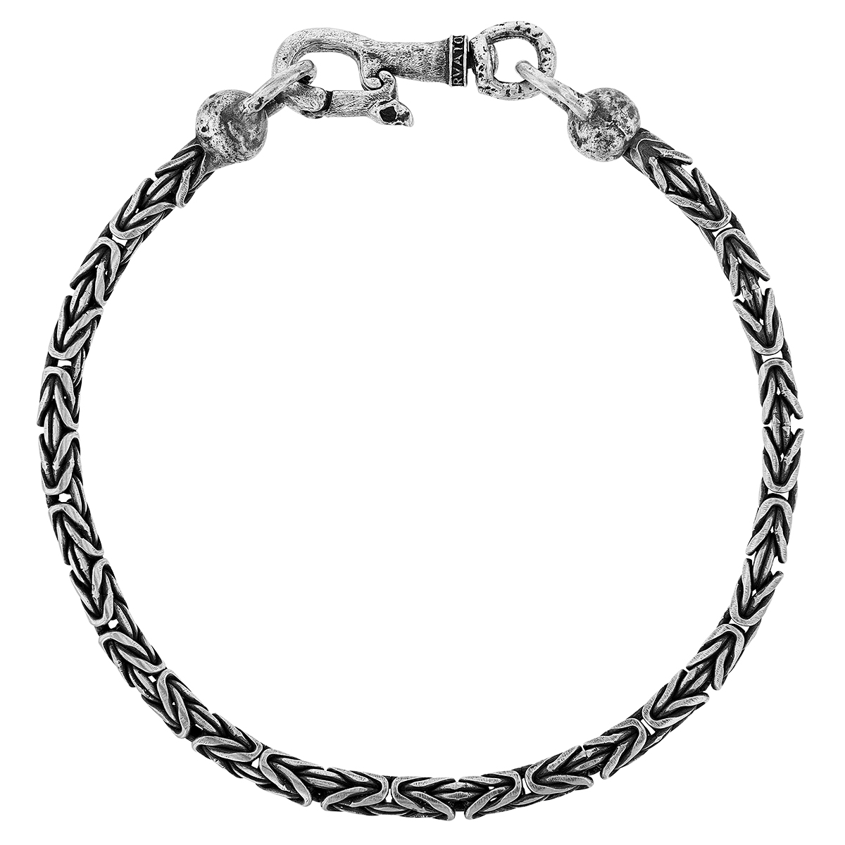 John Varvatos Byzantine Chain Bracelet in Oxidized Sterling Silver with Skull Clasp