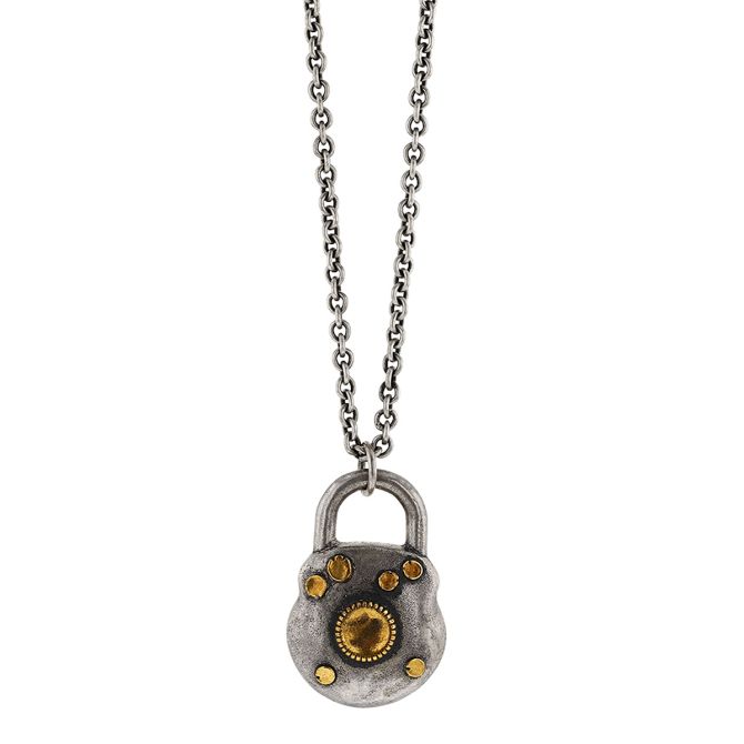 John Varvatos Artisan Brass & Silver Padlock Pendant, 24"