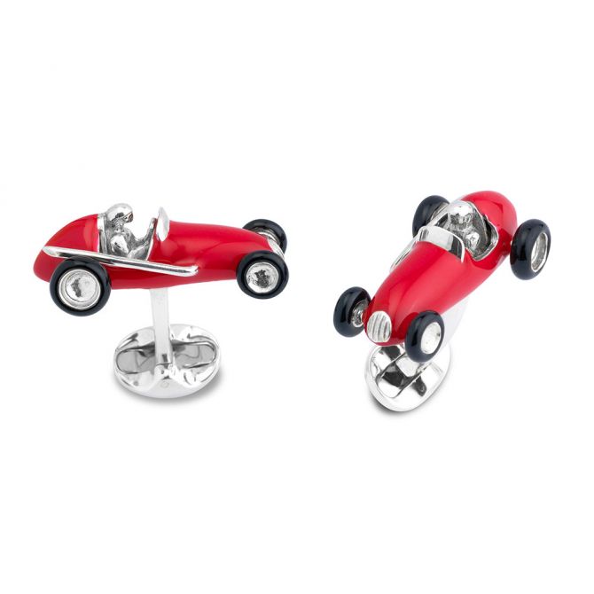 Deakin & Francis Sterling Silver & Red Enamel Racing Car Cufflinks