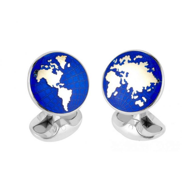 Deakin & Francis Sterling Silver & Blue Enamel World Cufflinks