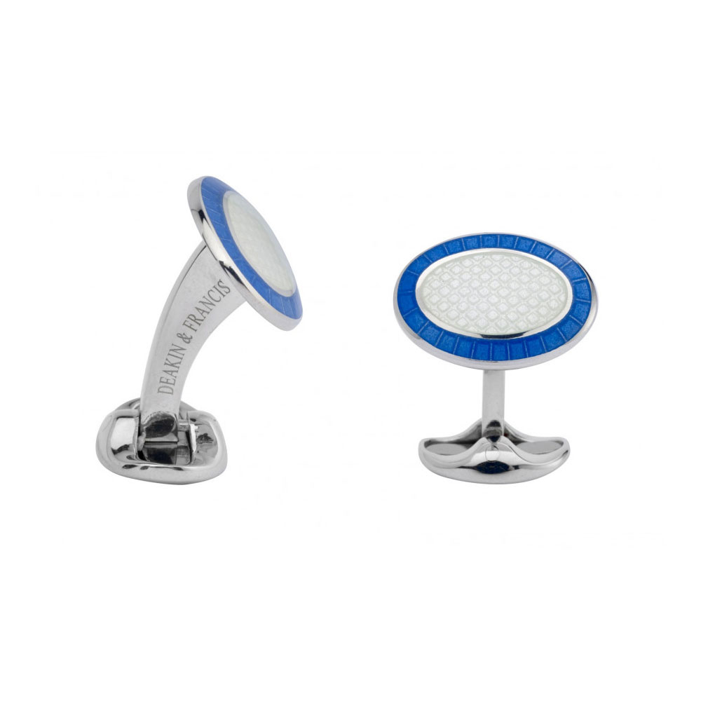 Deakin & Francis Sterling Silver & Blue Enamel Round Cufflinks