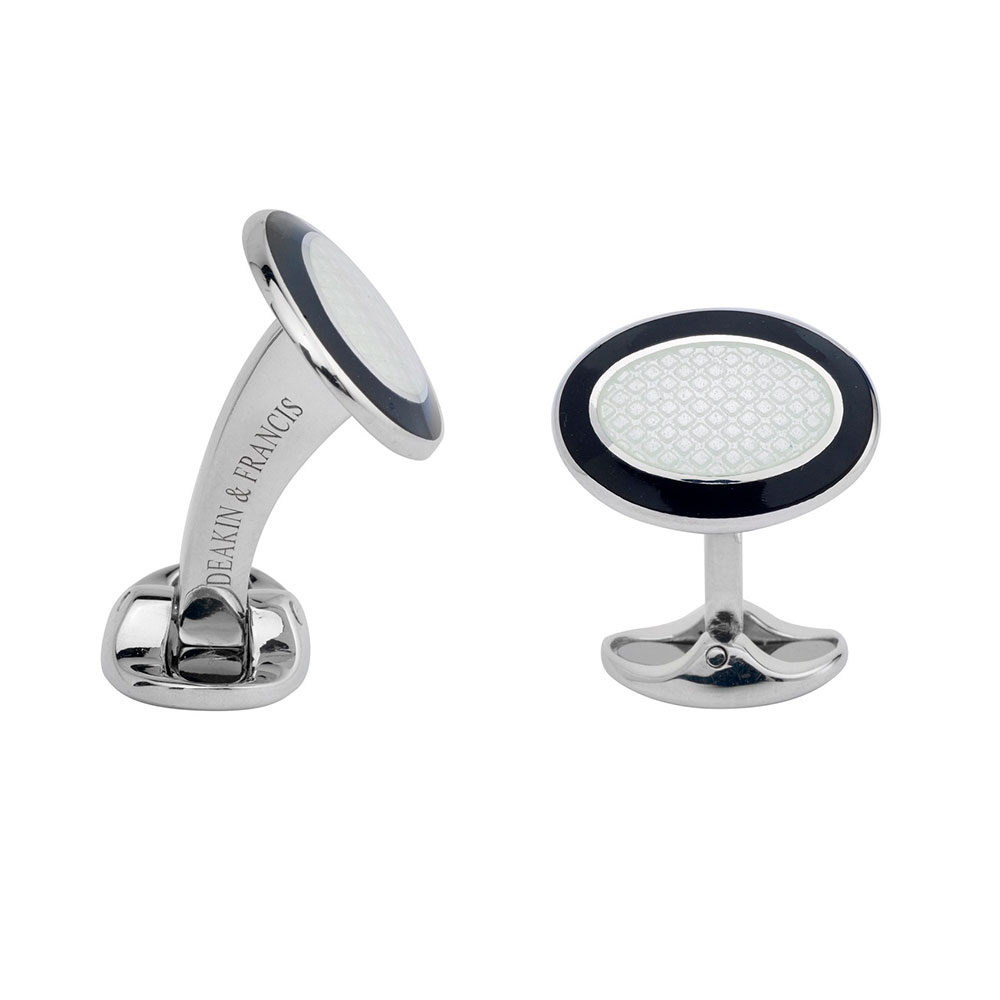 Deakin & Francis Sterling Silver & Black Enamel Round Cufflinks