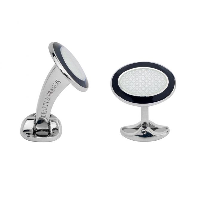 Deakin & Francis Sterling Silver & Black Enamel Round Cufflinks
