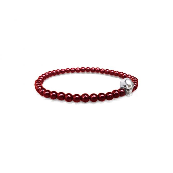 Deakin & Francis Garnet Bead & Sterling Silver Skull Bracelet, 7.5"