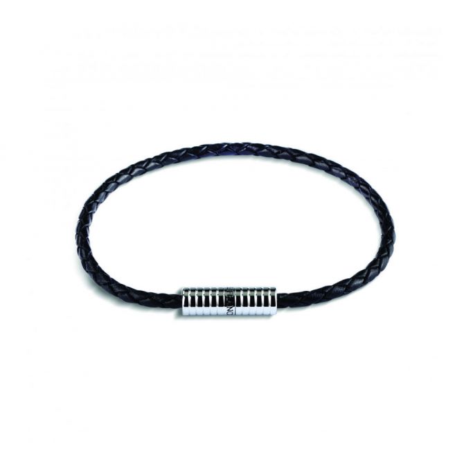 Deakin & Francis Black Leather & White Tone Bracelet