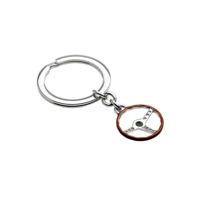 Deakin & Francis Sterling Silver & Brown Enamel Vintage Steering Wheel Keychain