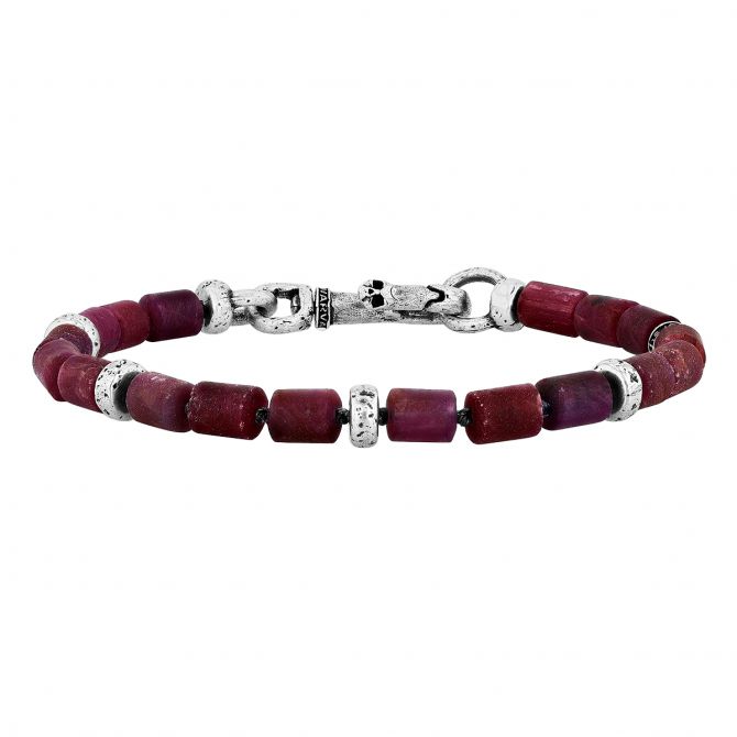 John Varvatos Ruby Barrel Bead Bracelet in Sterling Silver