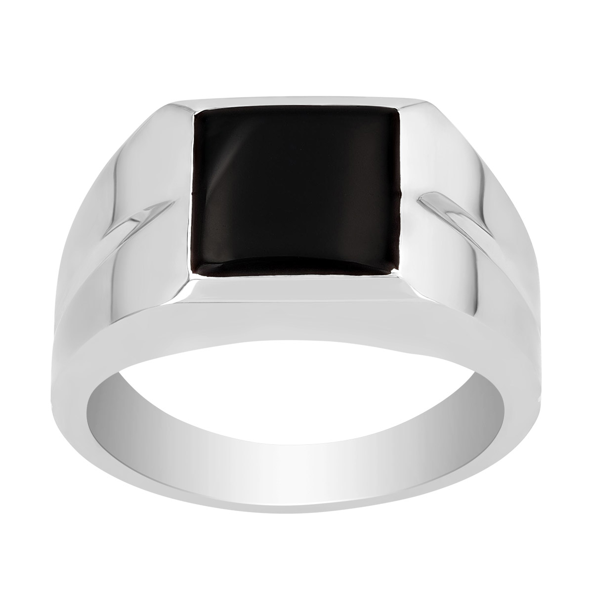 Square Black Onyx Chalcedony Signet Ring in White Gold