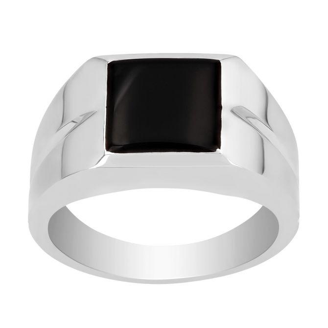 Square Black Onyx Chalcedony Signet Ring in White Gold