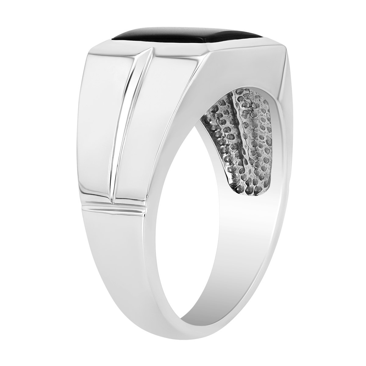 Square Black Onyx Chalcedony Signet Ring in White Gold