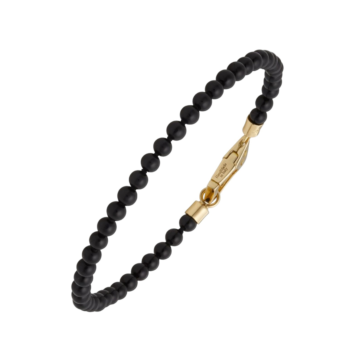 Marco Dal Maso Black Onyx Chalcedony Bead Bracelet in Yellow Gold, 8