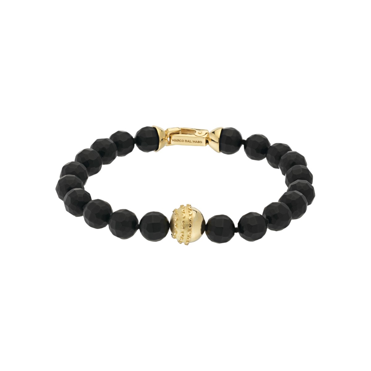 Marco Dal Maso Icon Black Onyx Chalcedony Beaded Bracelet in Yellow Gold, 8