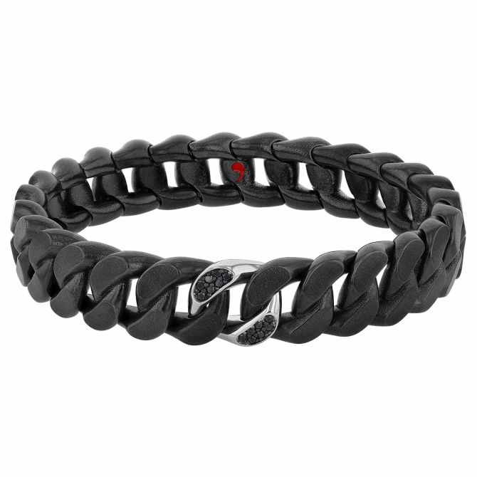 Roberto Demeglio Black Diamond & Black Titanium Curb Link Bracelet with White Gold Link