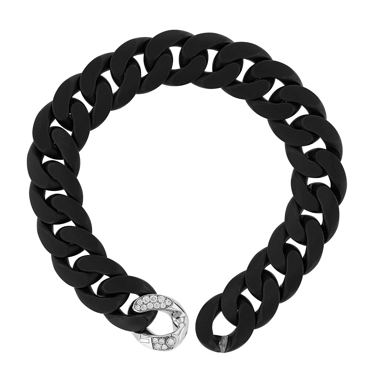 Roberto Demeglio Black Ceramic Oval Link Chain Bracelet with Diamond Pavé Accent