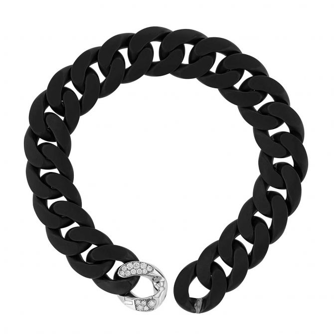 Roberto Demeglio Black Ceramic Oval Link Chain Bracelet with Diamond Pavé Accent