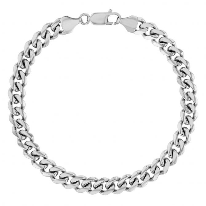 Men's Sterling Silver 7.3 mm Curb Link Chain Bracelet, 8.5"