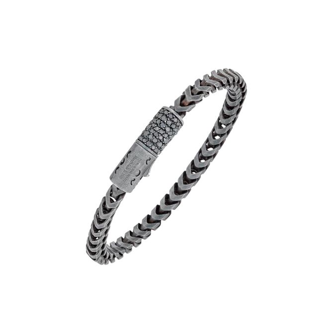 Marco Dal Maso Ulysses Black Diamond Block Chain Bracelet in Sterling Silver, 8"