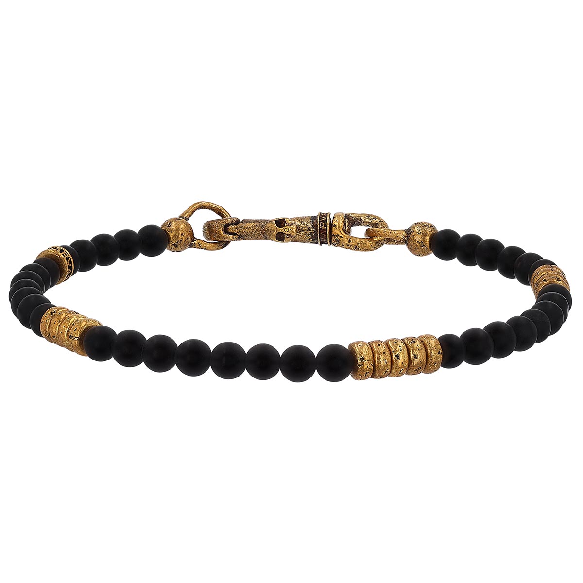 John Varvatos Black Onyx Chalcedony & Brass Station Bracelet, 8.25