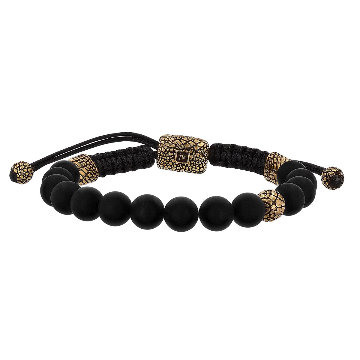 John Varvatos Black Onyx Chalcedony & Snakeskin Brass Bead Station Bracelet, 9.5