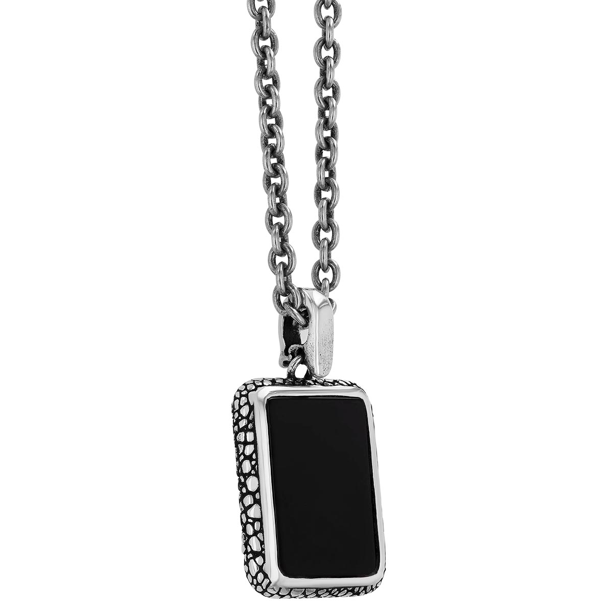 John Varvatos Black Onyx Chalcedony Rectangle Snakeskin Pendant in Sterling Silver
