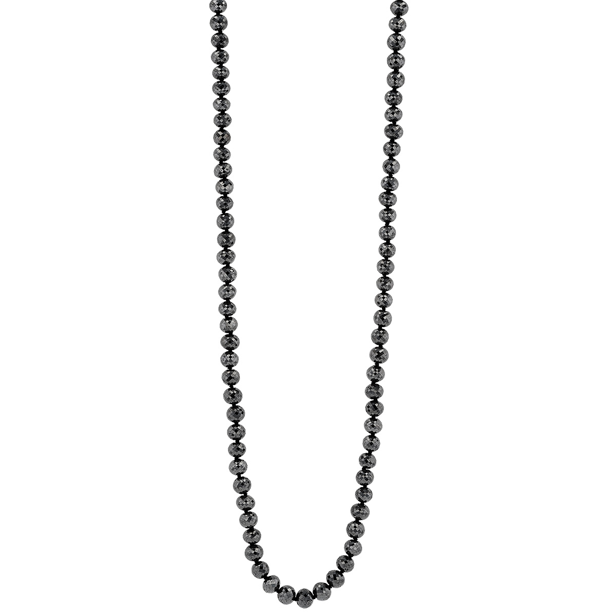 Black Diamond Bead Necklace in White Gold, 24