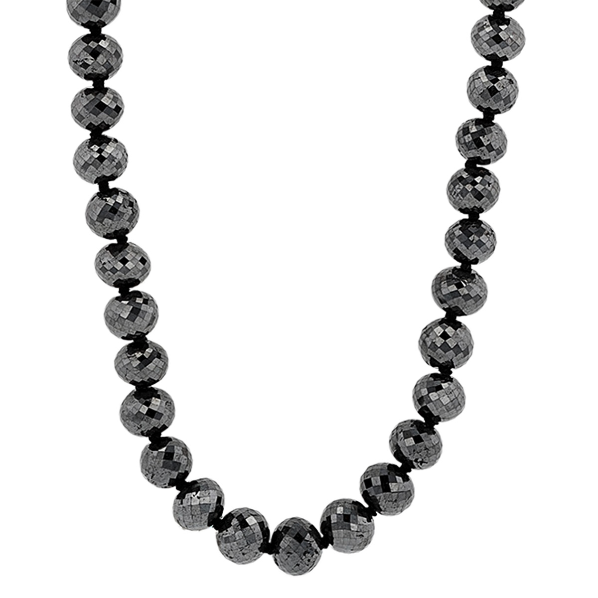 Black Diamond Bead Necklace in White Gold, 24