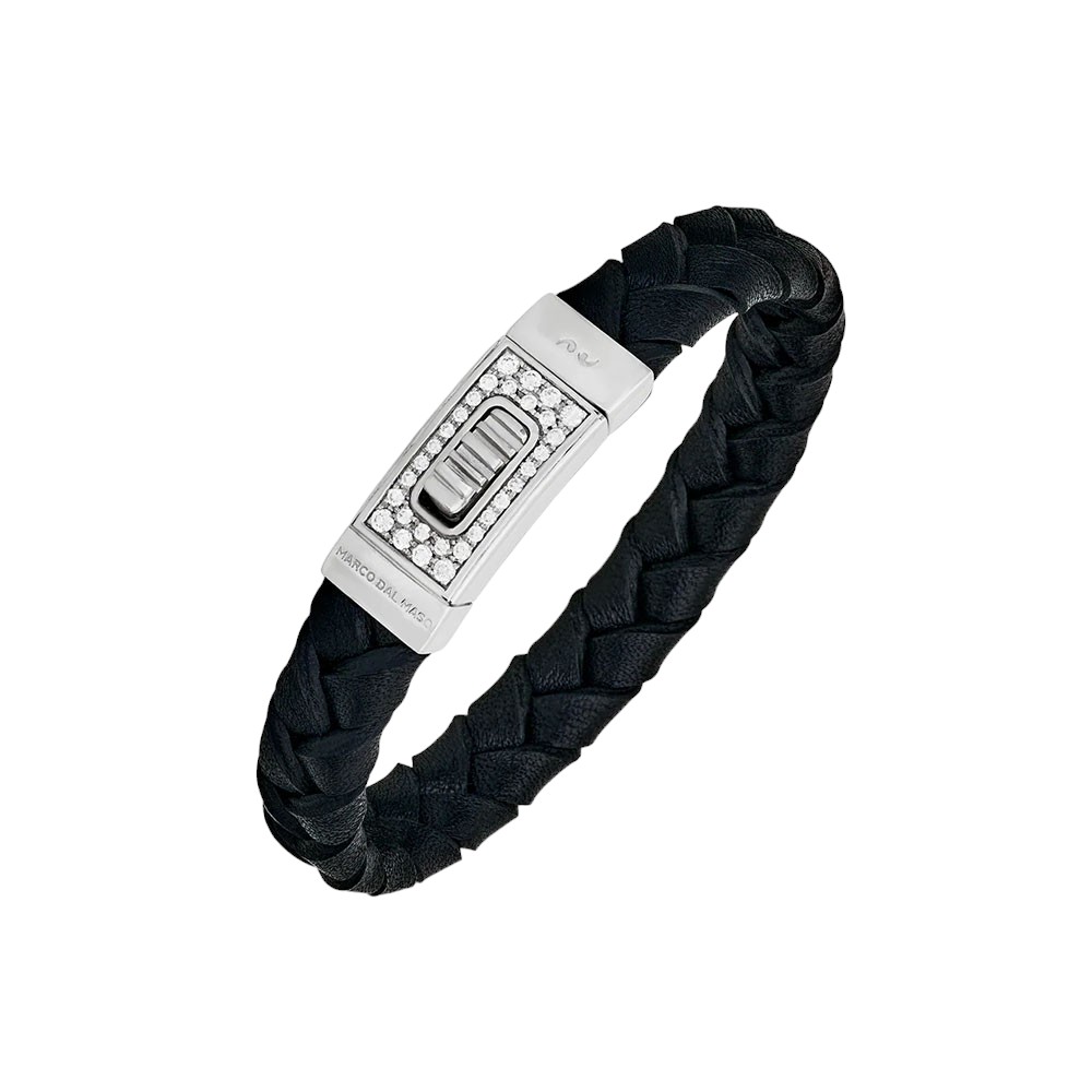 Marco Dal Maso Lash Gladiator Diamond Bracelet in Black Leather & Sterling Silver, 8.5