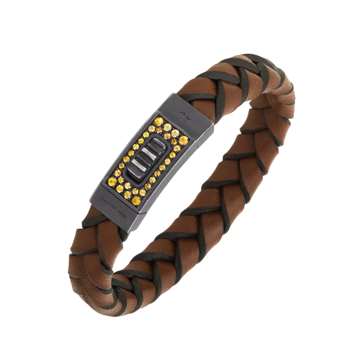 Marco Dal Maso Lash Gladiator Yellow Sapphire Bracelet in Brown Leather & Oxidized Silver, 8.5