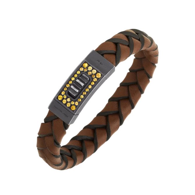 Marco Dal Maso Lash Gladiator Yellow Sapphire Bracelet in Brown Leather & Oxidized Silver, 8.5"