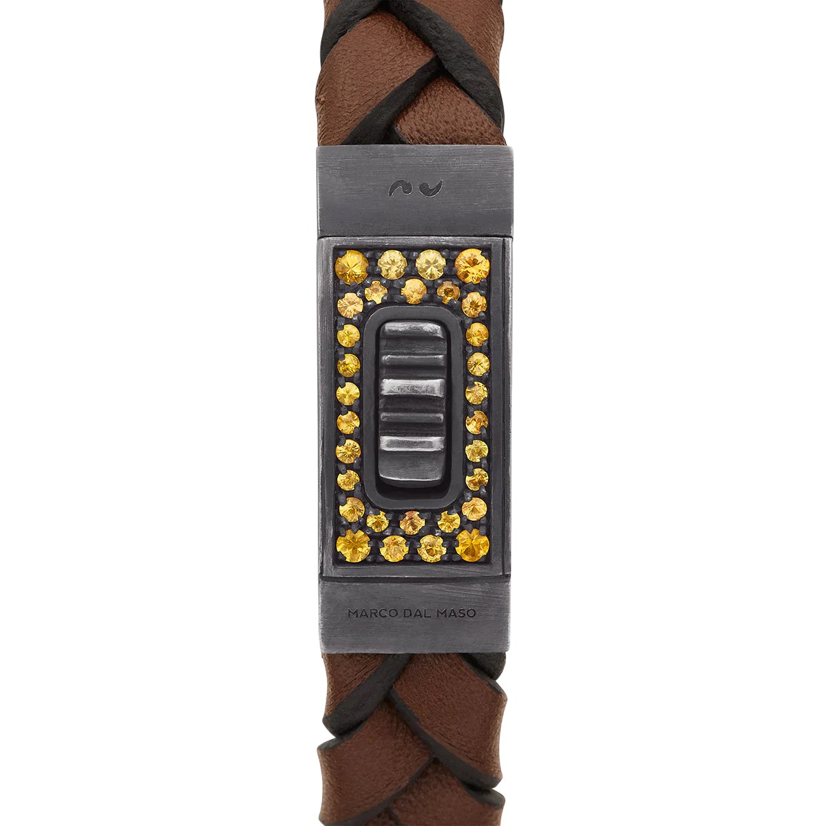 Marco Dal Maso Lash Gladiator Yellow Sapphire Bracelet in Brown Leather & Oxidized Silver, 8.5