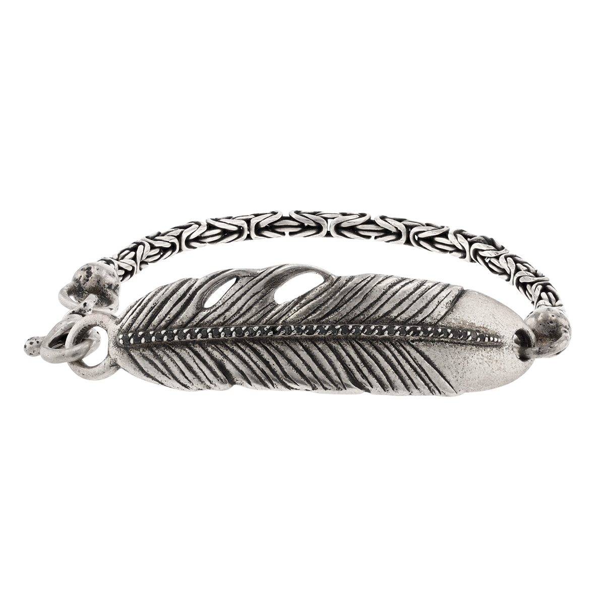 John Varvatos Black Diamond & Distressed Sterling Silver Feather Bracelet, 8