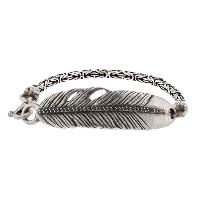 John Varvatos Black Diamond & Distressed Sterling Silver Feather Bracelet, 8"