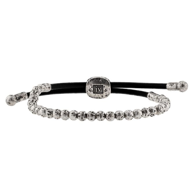 John Varvatos Distressed Sterling Silver Bead & Black Leather Bolo Bracelet, 8"