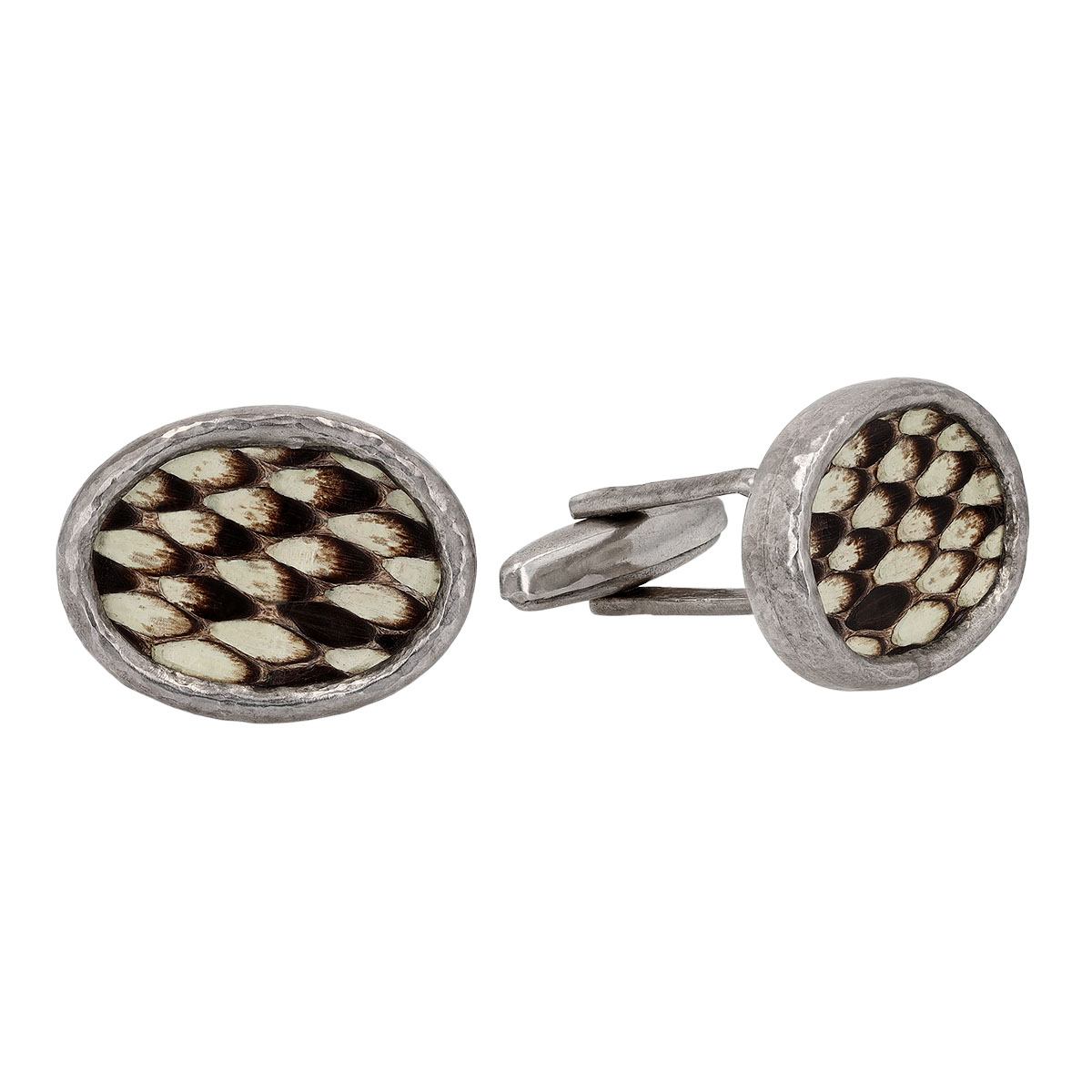 John Varvatos Snake Leather Cufflinks in Sterling Silver