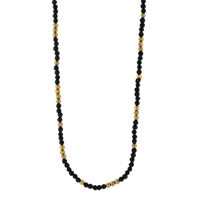 John Varvatos Black Lava Rock & Brass Bead Necklace, 24"