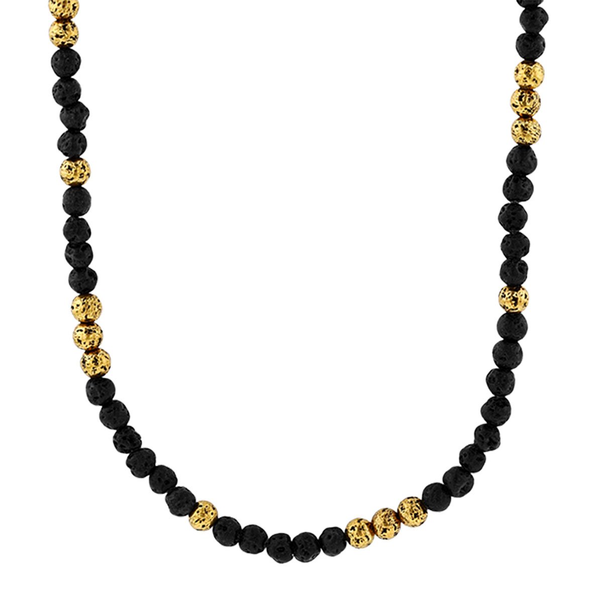 John Varvatos Black Lava Rock & Brass Bead Necklace, 24