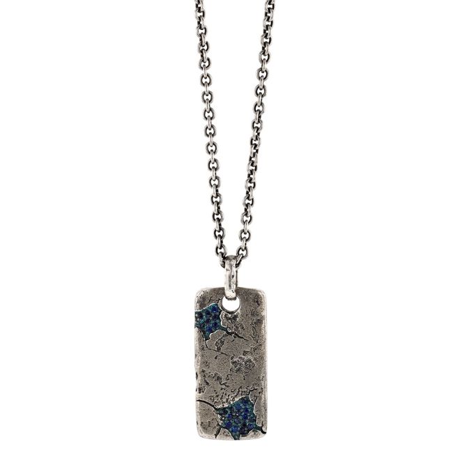 John Varvatos Sapphire Pavé Cracked Texture Dog Tag Pendant in Sterling Silver, 24"