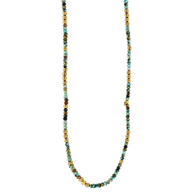 John Varvatos Turquoise & Brass Bead Necklace, 24"