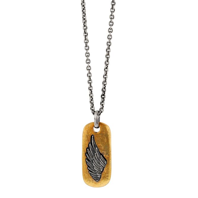John Varvatos Brass & Sterling Silver Wing Dog Tag Pendant, 24"