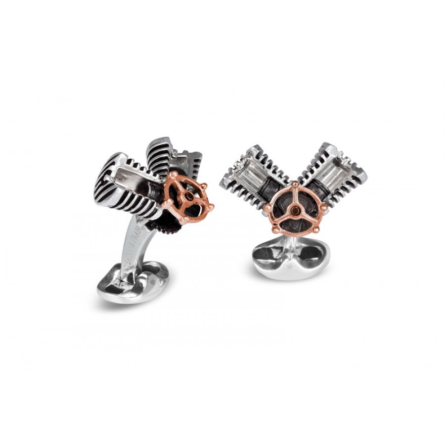 Deakin & Francis Sterling Silver & Rose Tone Piston Cufflinks