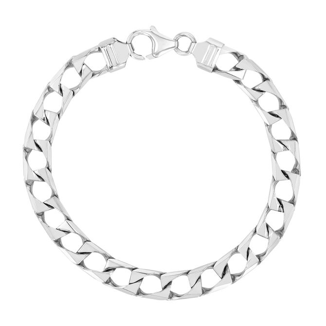 Sterling Silver Men's Square Curb Link Bracelet, 11.7 mm, 8.5"