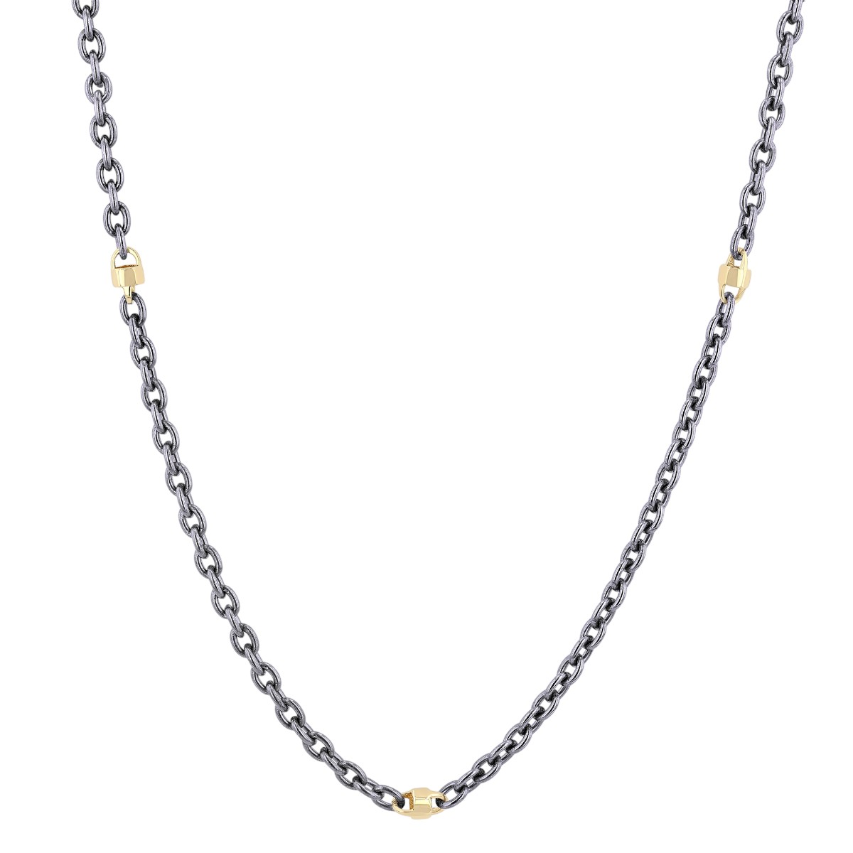 Titanium Link Chain & Yellow Gold Station Necklace, 20