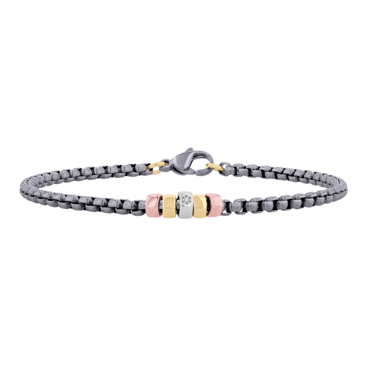 Titanium Link Chain & Tri Tone Rondel Bracelet with Diamond Accent, 7.5