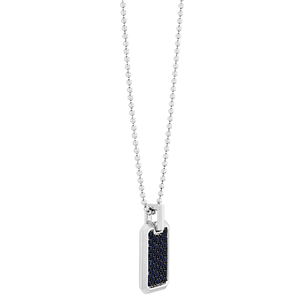 Frederic Sage Sapphire Pave Rectangle Pendant in White Gold, 20