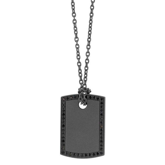 Black Diamond Outline Dog Tag Pendant in Titanium, 22"