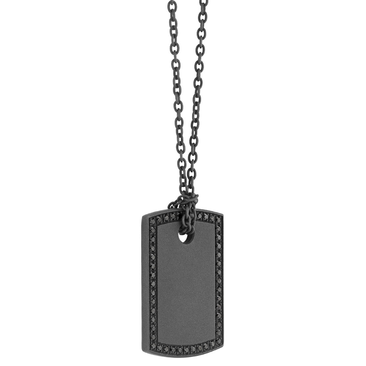 Black Diamond Outline Dog Tag Pendant in Titanium, 22